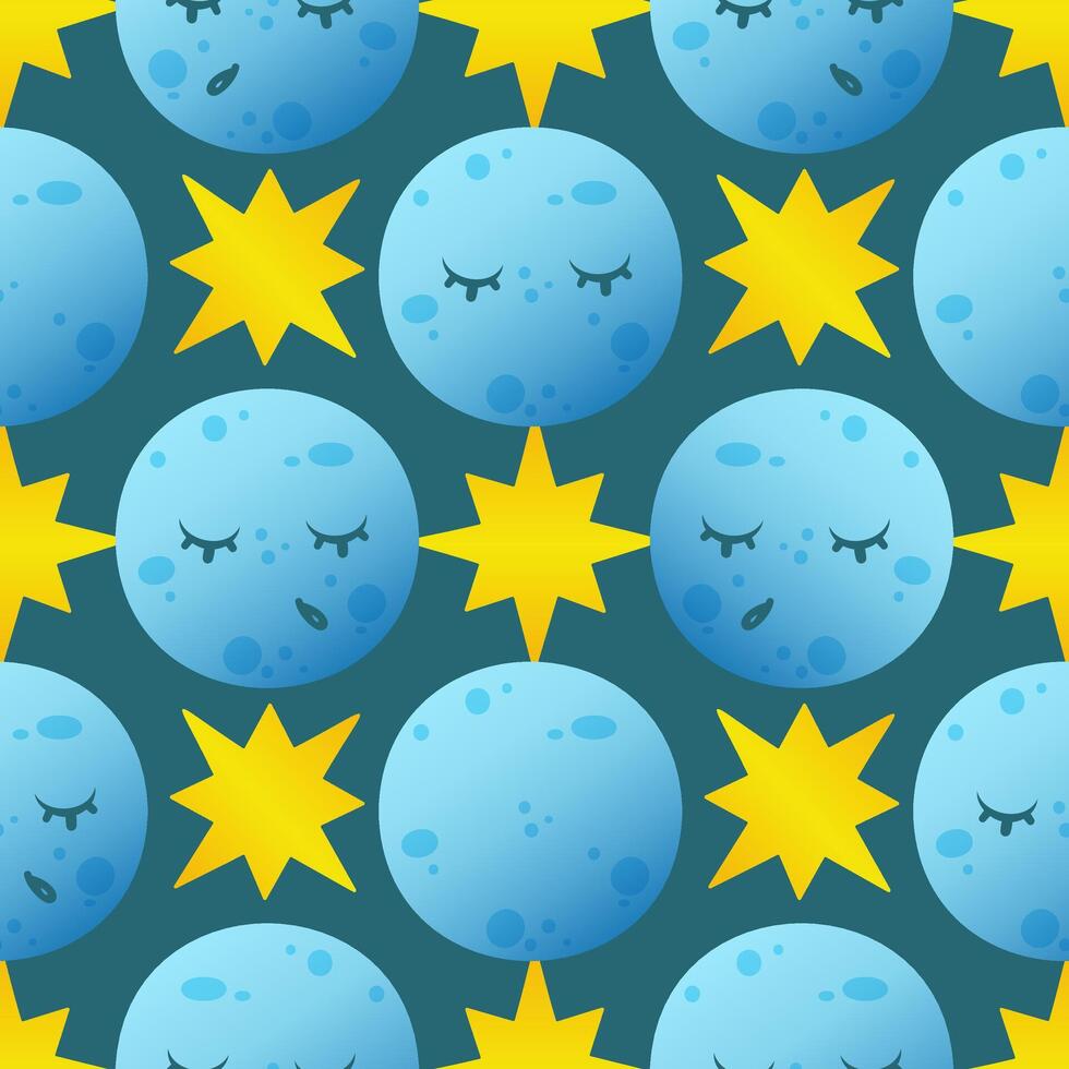 Blue moons and yellow stars pattern vector
