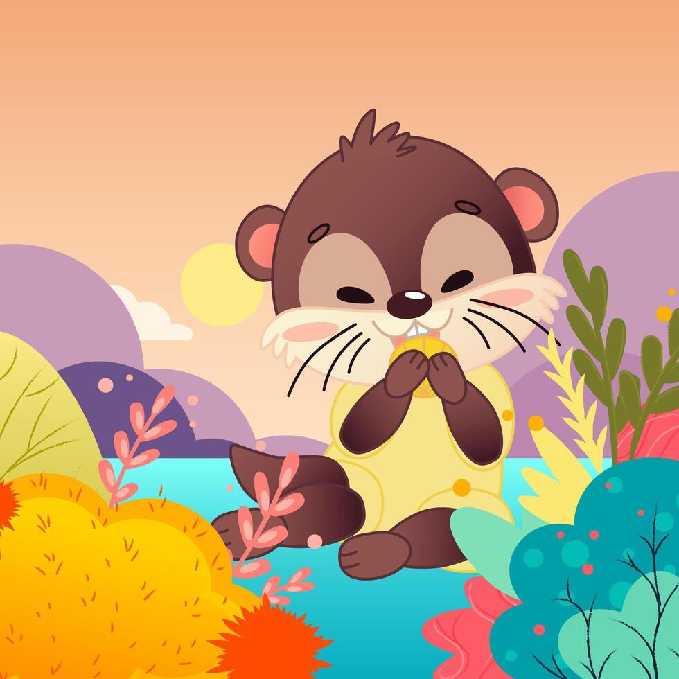 Cute otter illustration in nature vector
