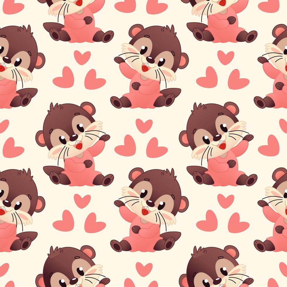 Cute otters with hearts pattern vector