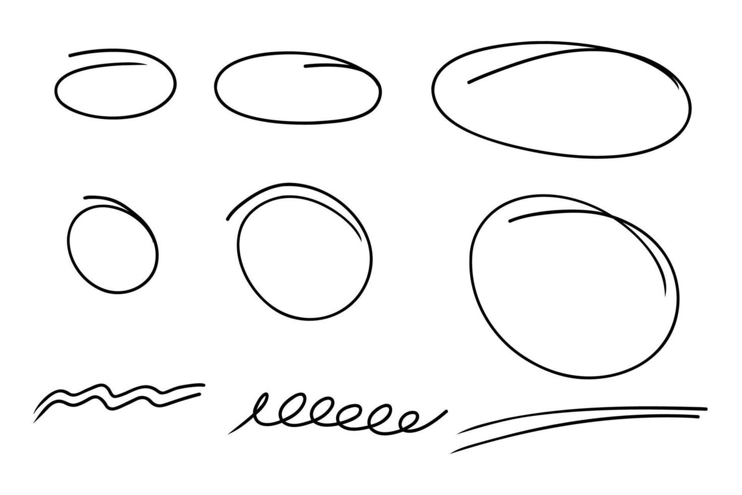 Highlight handdrawn oval sketch marker frames line set. Hand drawn scribble circle underscore set. Doodle ovals and ellipses line template. illustration oval isolated on white background vector