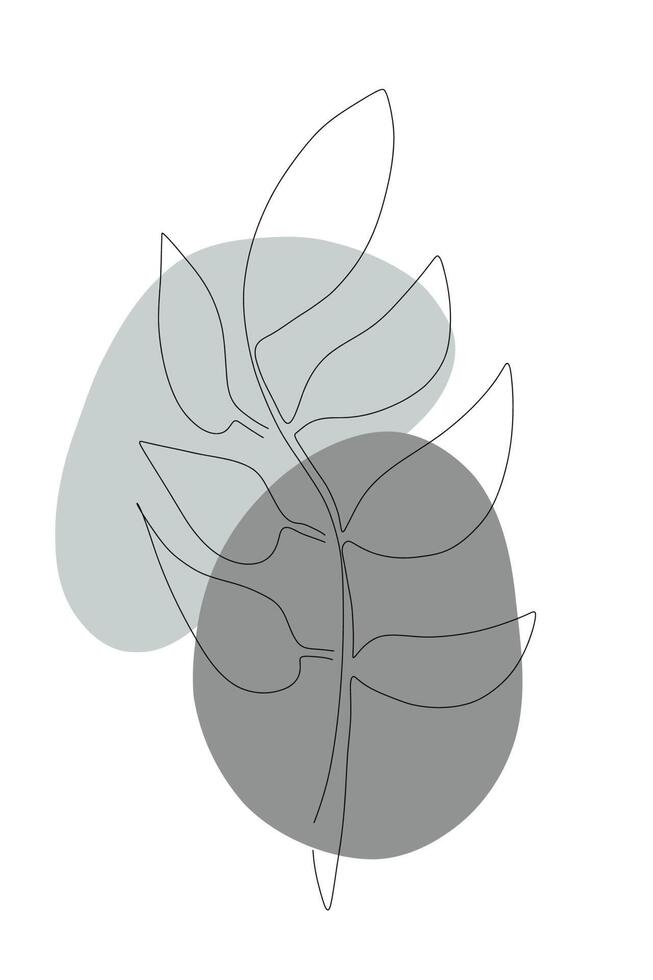 Boho abstract poster leaves organic spots. Nursery minimalist botanical poster. Abstract trendy shapes, leaf, line art background. Stock illustration isolated on white background. vector