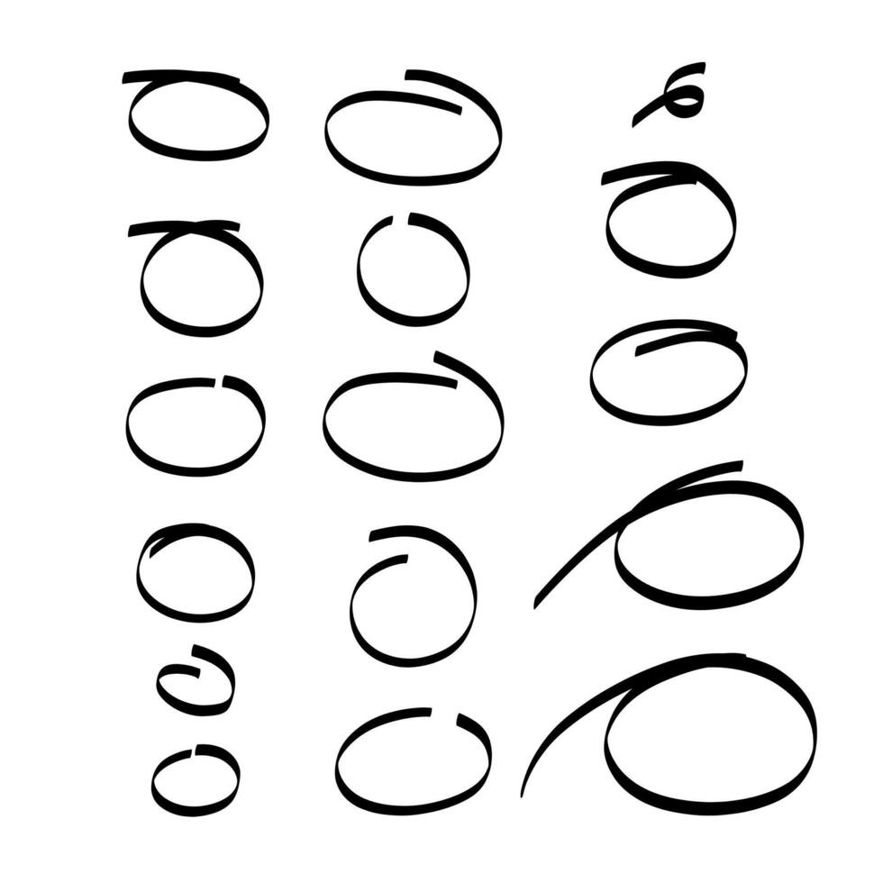 Highlight handdrawn oval sketch marker frames line set. Hand drawn scribble circle underscore set. Doodle ovals and ellipses line template illustration oval isolated on white background. vector