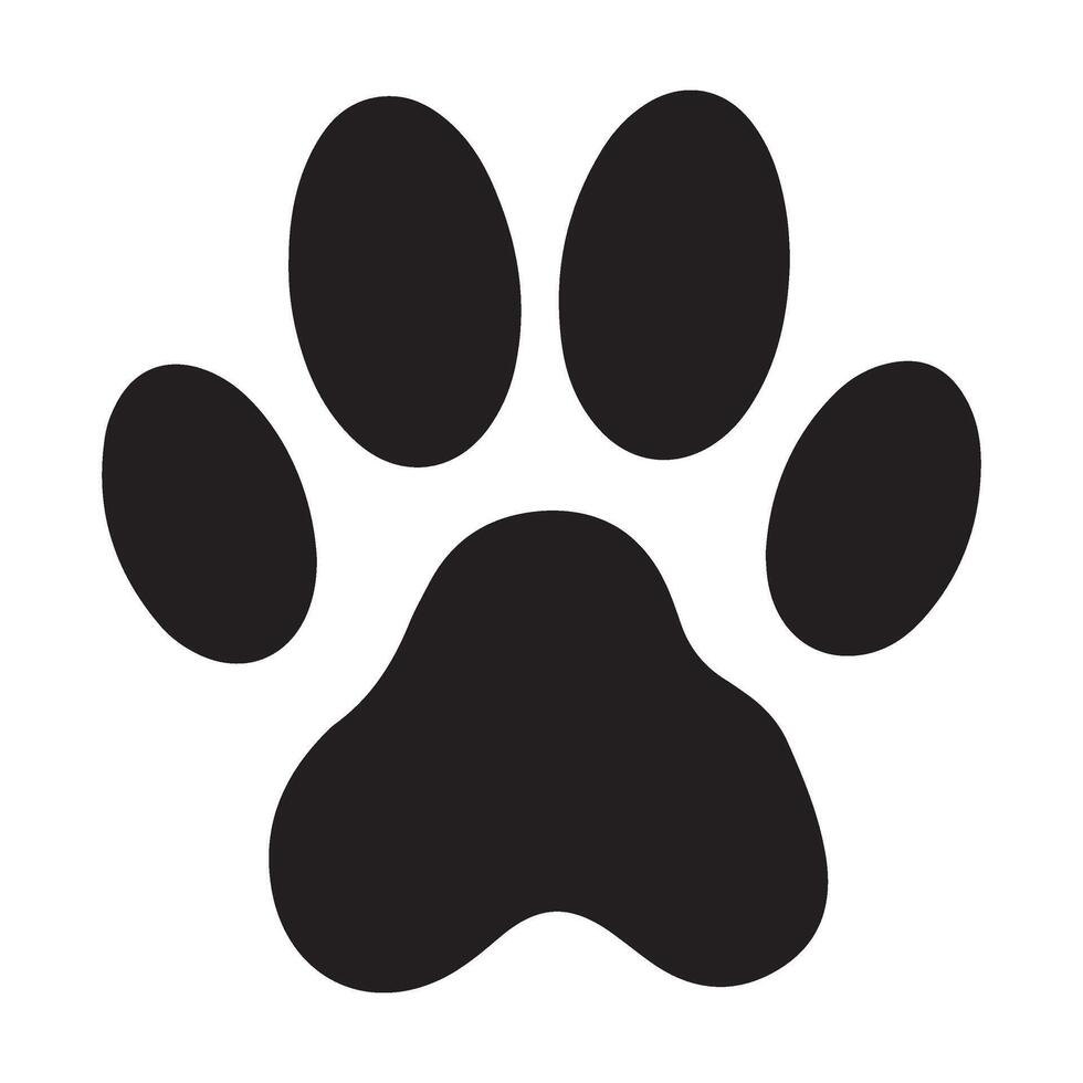 Black silhouette pet paw print icon isolated on white background, rounded animal footprint shape design for dog, cat, logo, veterinary, simple symbol, track mark, graphic trace emblem vector