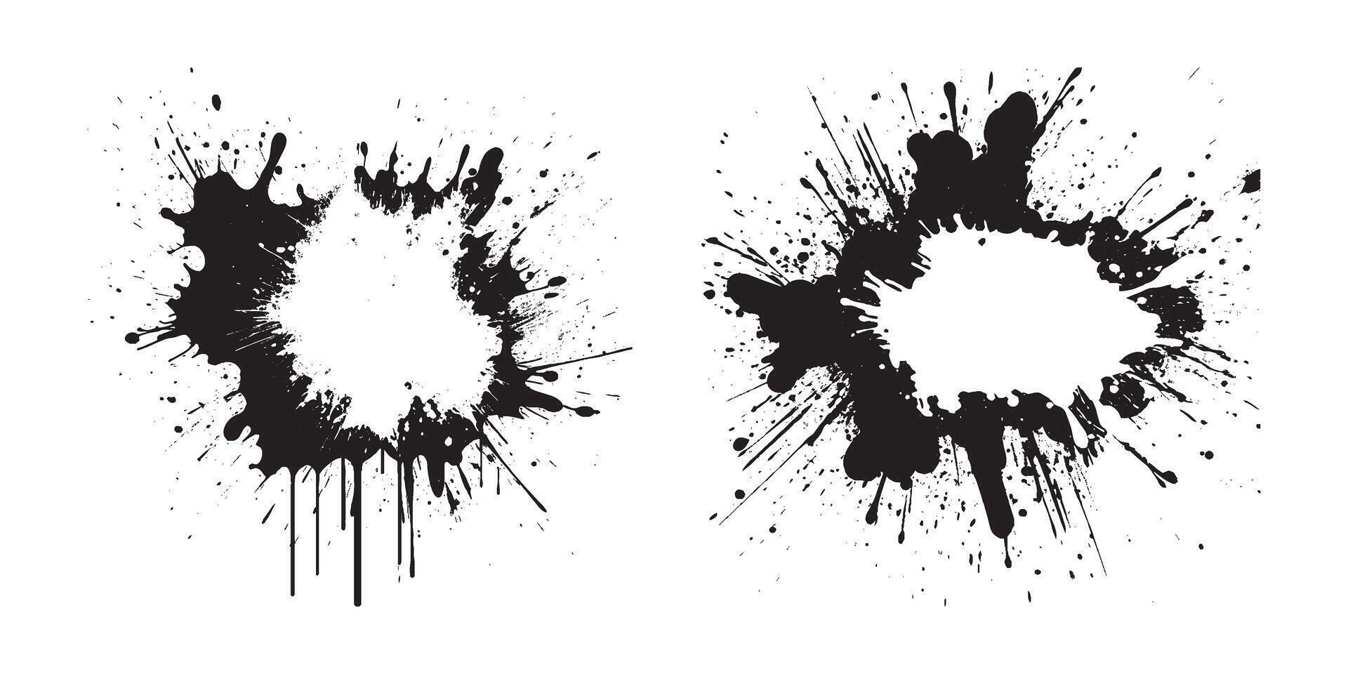 Black ink splatter explosion with drip paint drops abstract grunge texture isolated on white background element for graffiti splash poster banner design urban messy artistic style vector