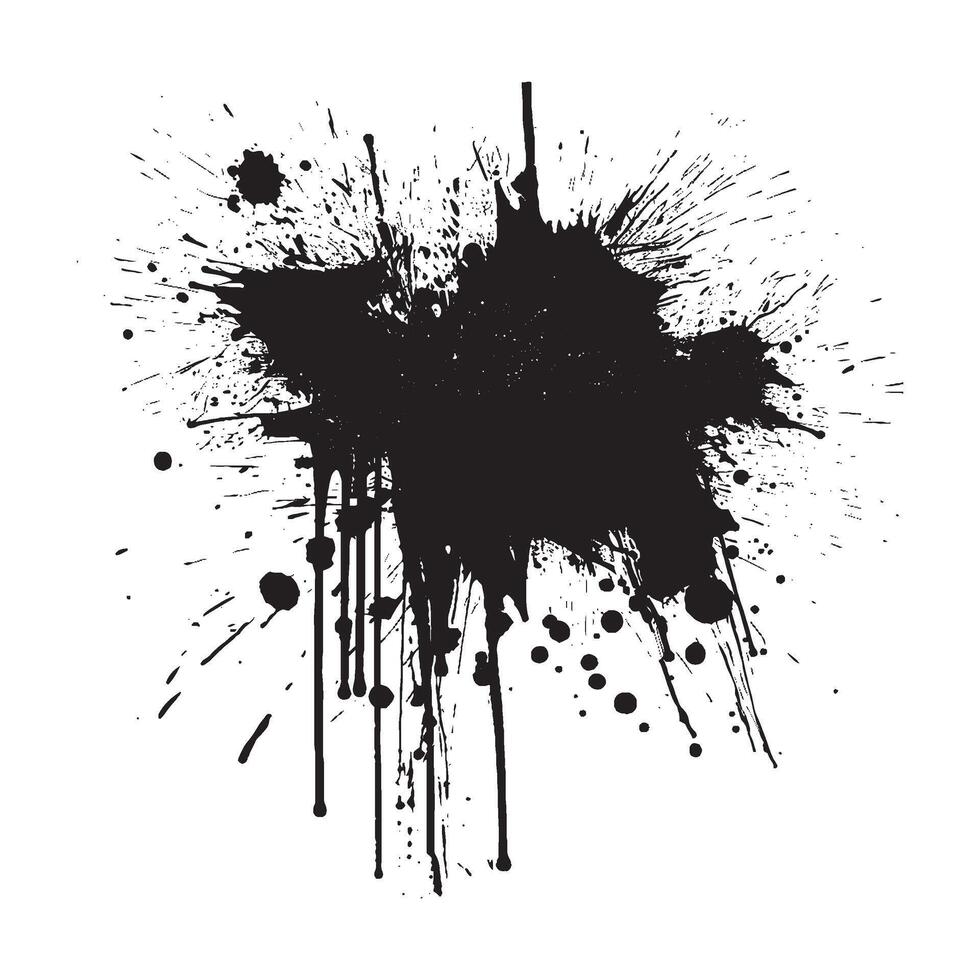 Chaotic ink splatter with dripping paint strokes and explosion elements on white background for grunge banner, street art texture, rebellious graphic design or expressive abstract decoration vector