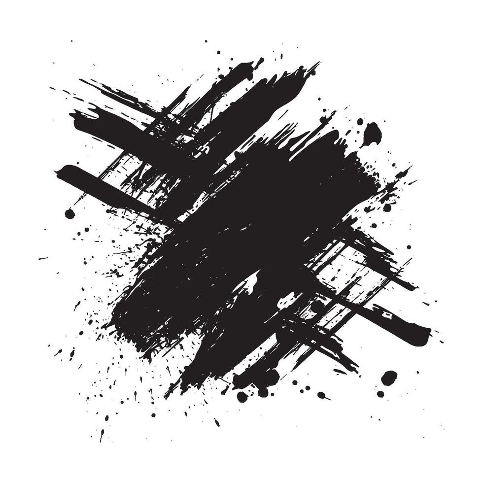 Grunge black abstract ink splash textured paint stroke isolated on white background, distressed messy brush strokes for urban street art, chaotic grunge design, modern artistic grunge element vector