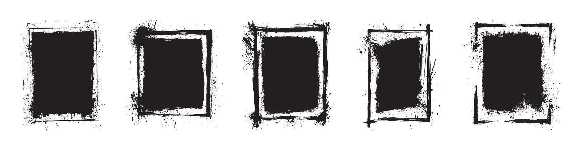 Hand drawn grunge vertical rectangle frames paint splatter black white abstract ink texture urban brush stroke graffiti design borders template isolated clipart creative artistic composition vector