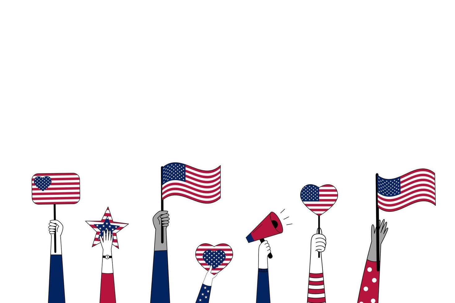 stars, and a megaphone in red, white, and blue. vector