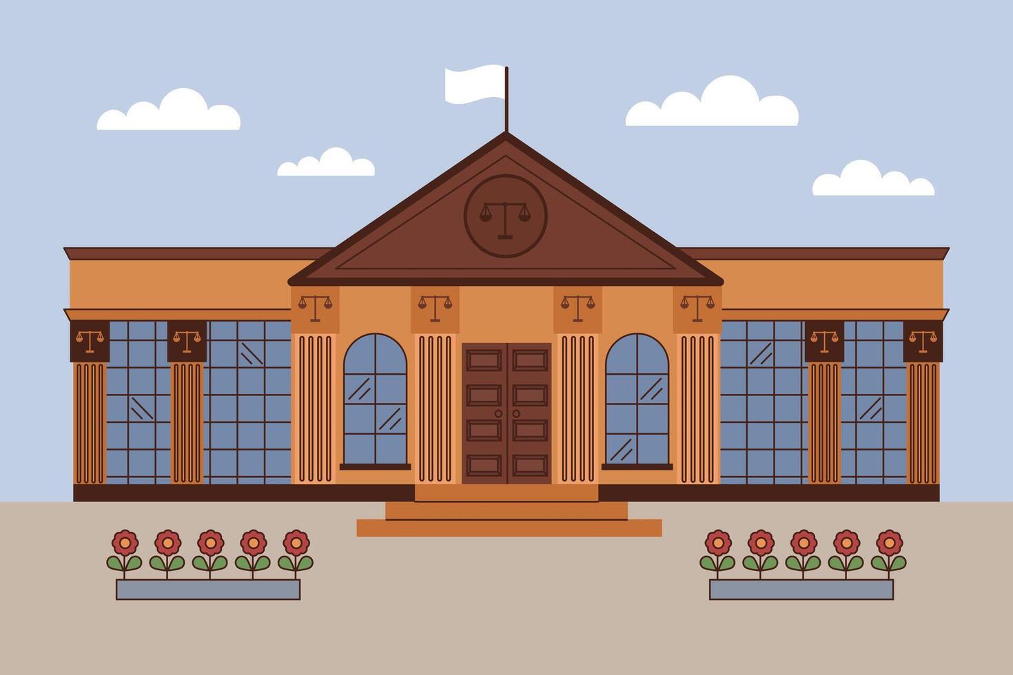 Elegant courthouse building with classical columns and large windows. vector