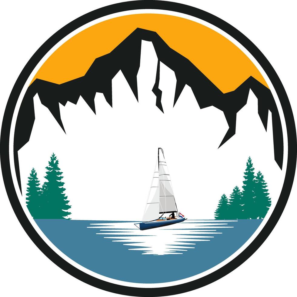 view and boat idea logo design vector