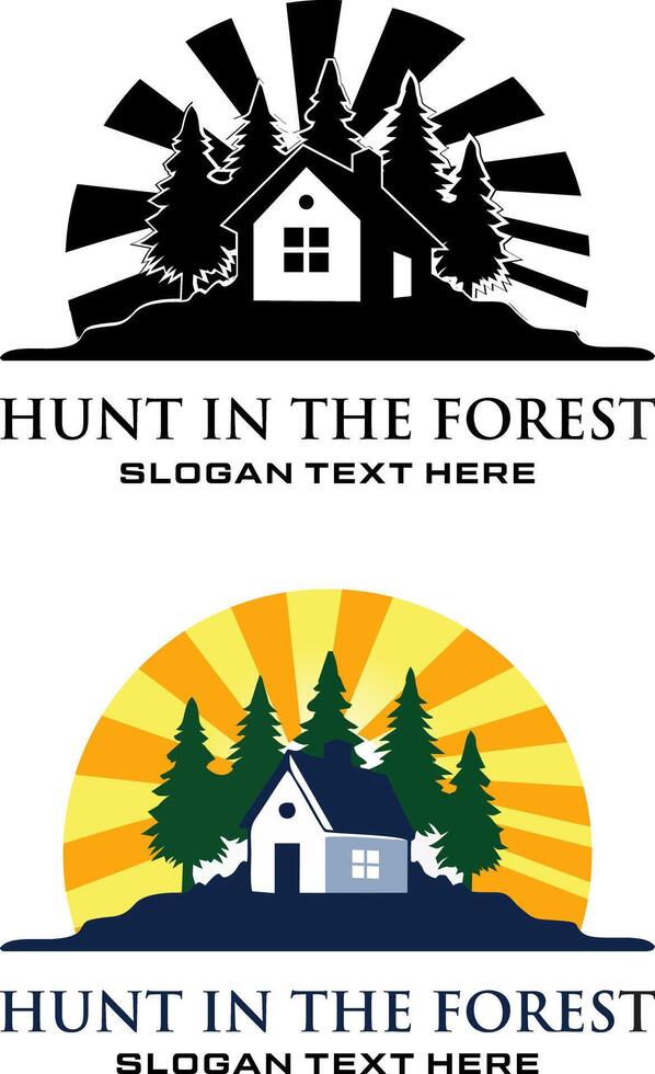 hunt in the forest logo design vector