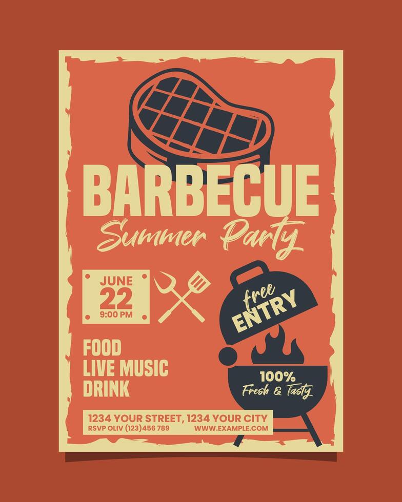 Barbecue summer party vertical flyer poster template design vector