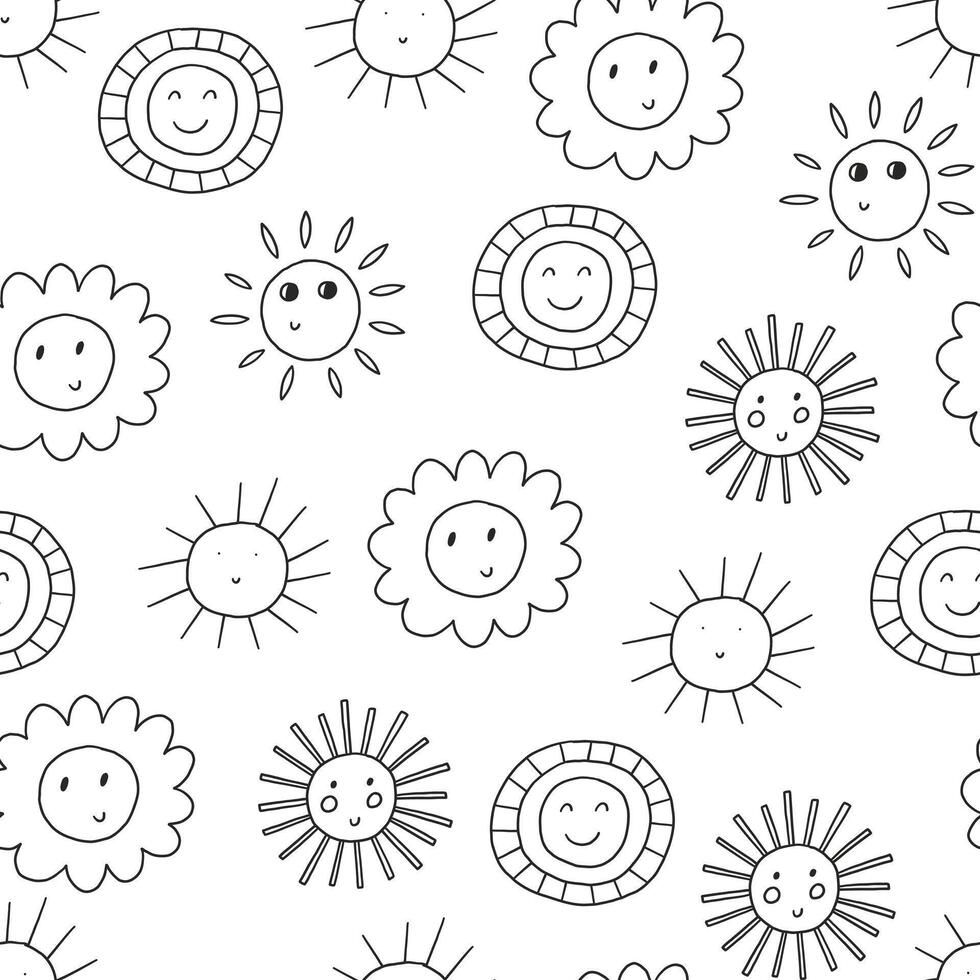 Cute Kid Sun Character Seamless Pattern vector