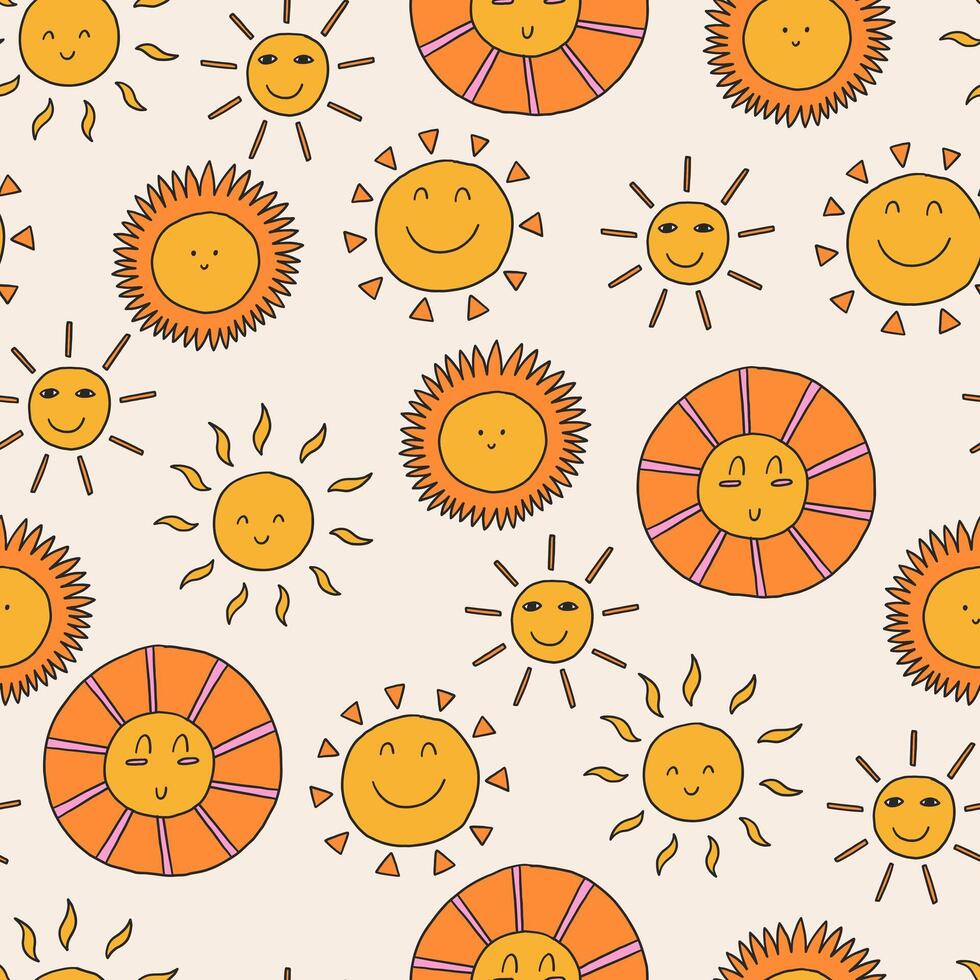 Cute Groovy Sun Baby Seamless Pattern vector