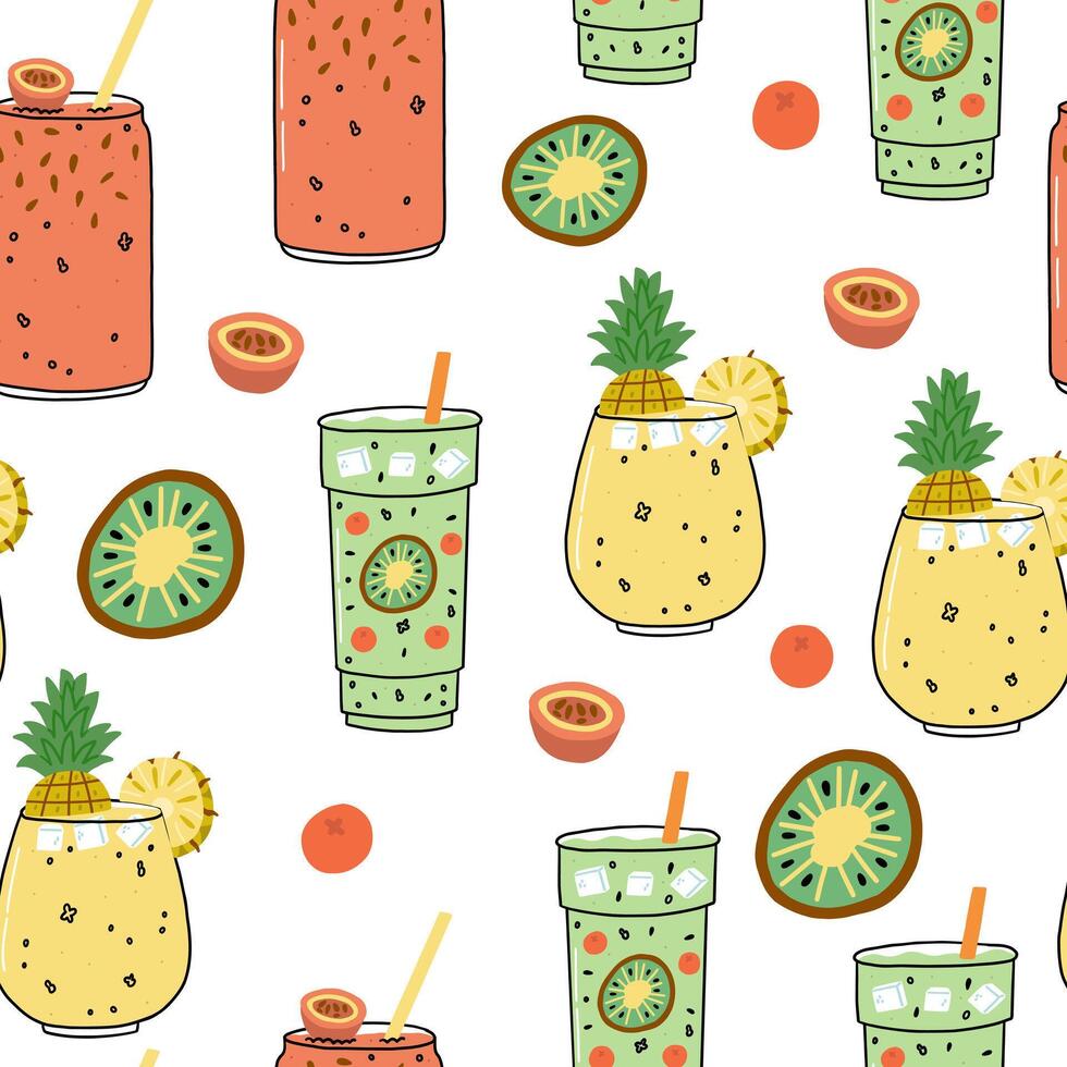 Tropical drinks and fruits pattern vector