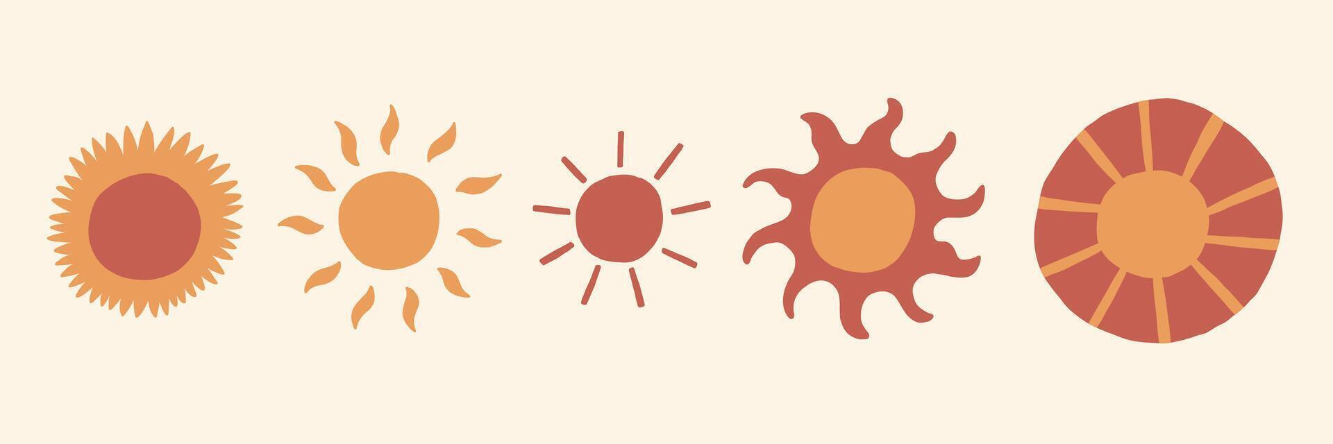 Sun Boho Simple Icon Set vector