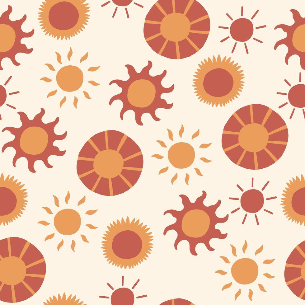 Sun Boho Naive Seamless Pattern vector