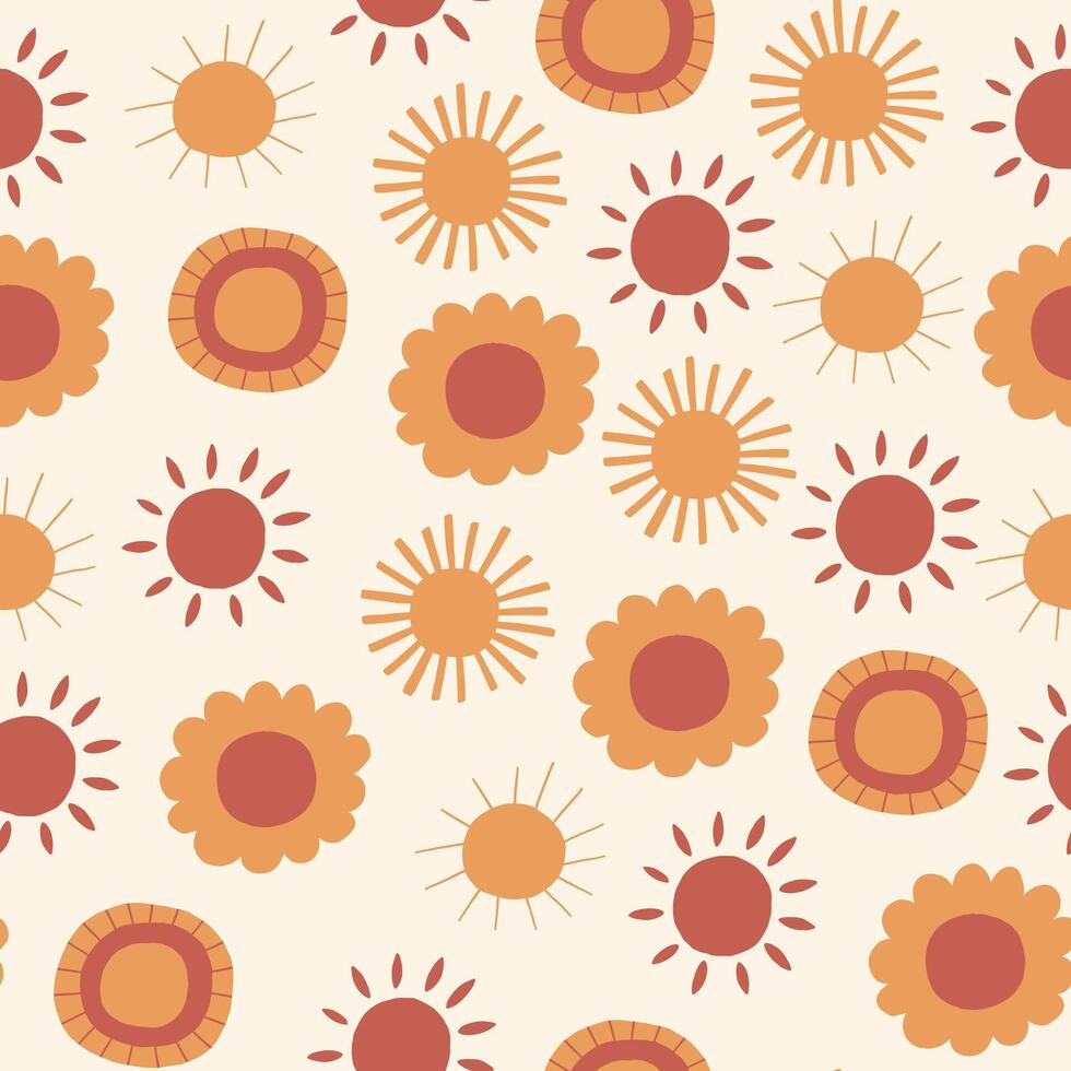 Sun Boho Gold Seamless Pattern vector