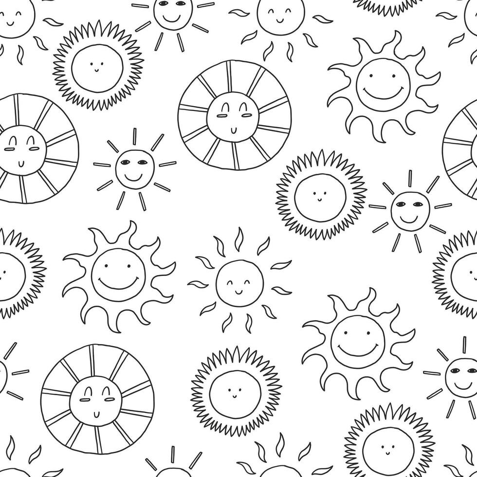 Cute Kid Sun Face Seamless Pattern vector