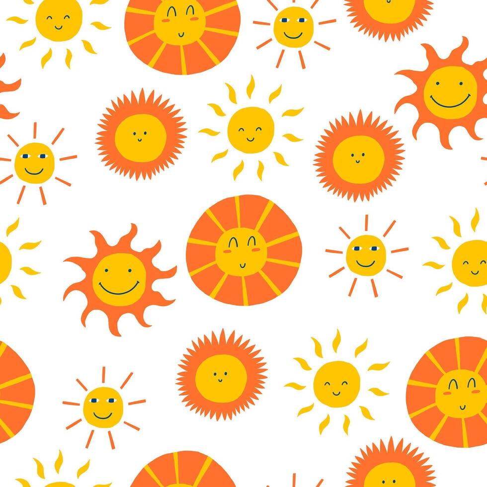 Smile Sun Seamless Pattern vector