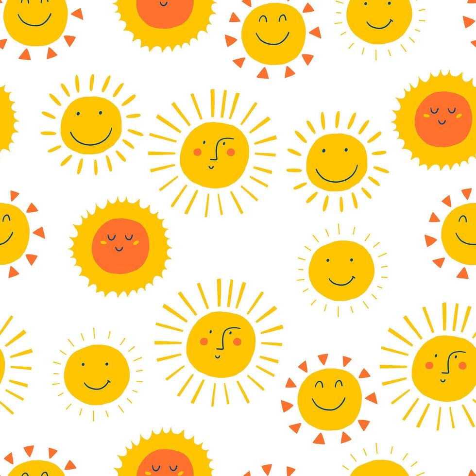 Cute Smile Sun Seamless Pattern vector