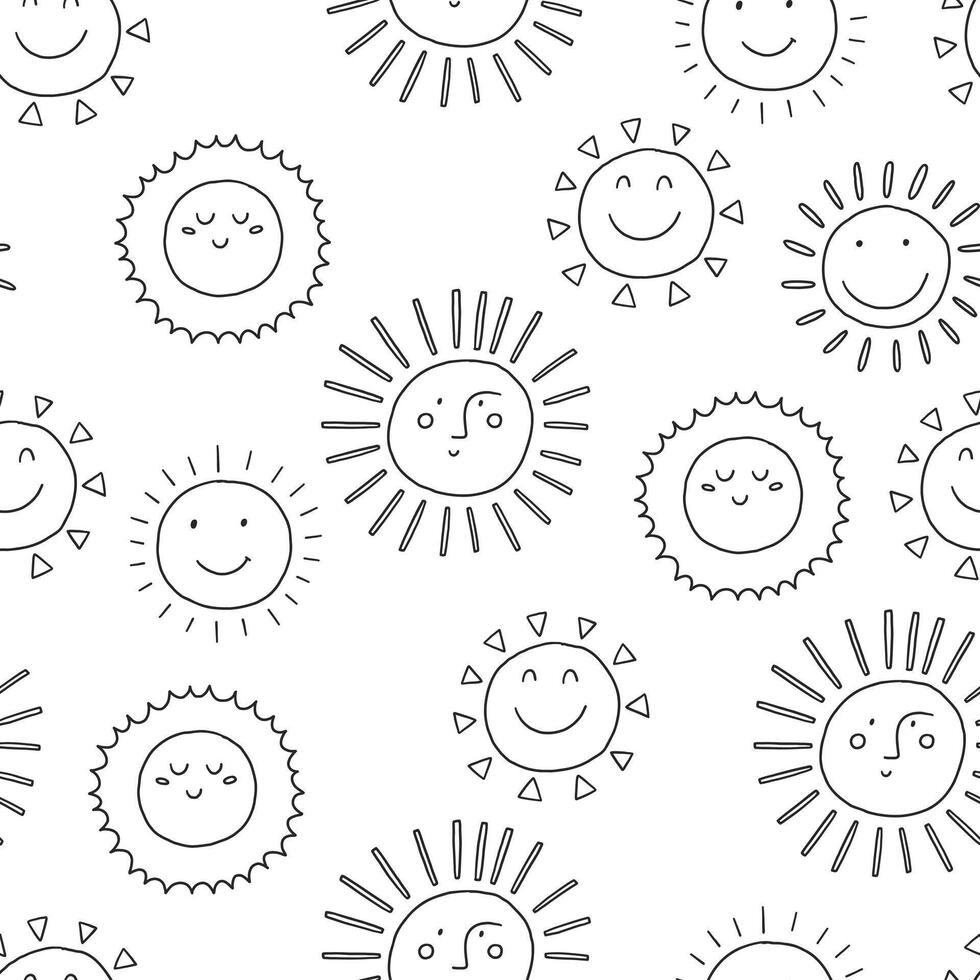 Cute Kid Sun Seamless Pattern vector