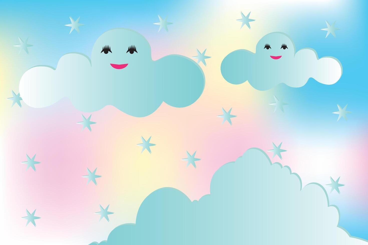 Smiling Clouds And Sparking Stars In A Pastel Sky vector
