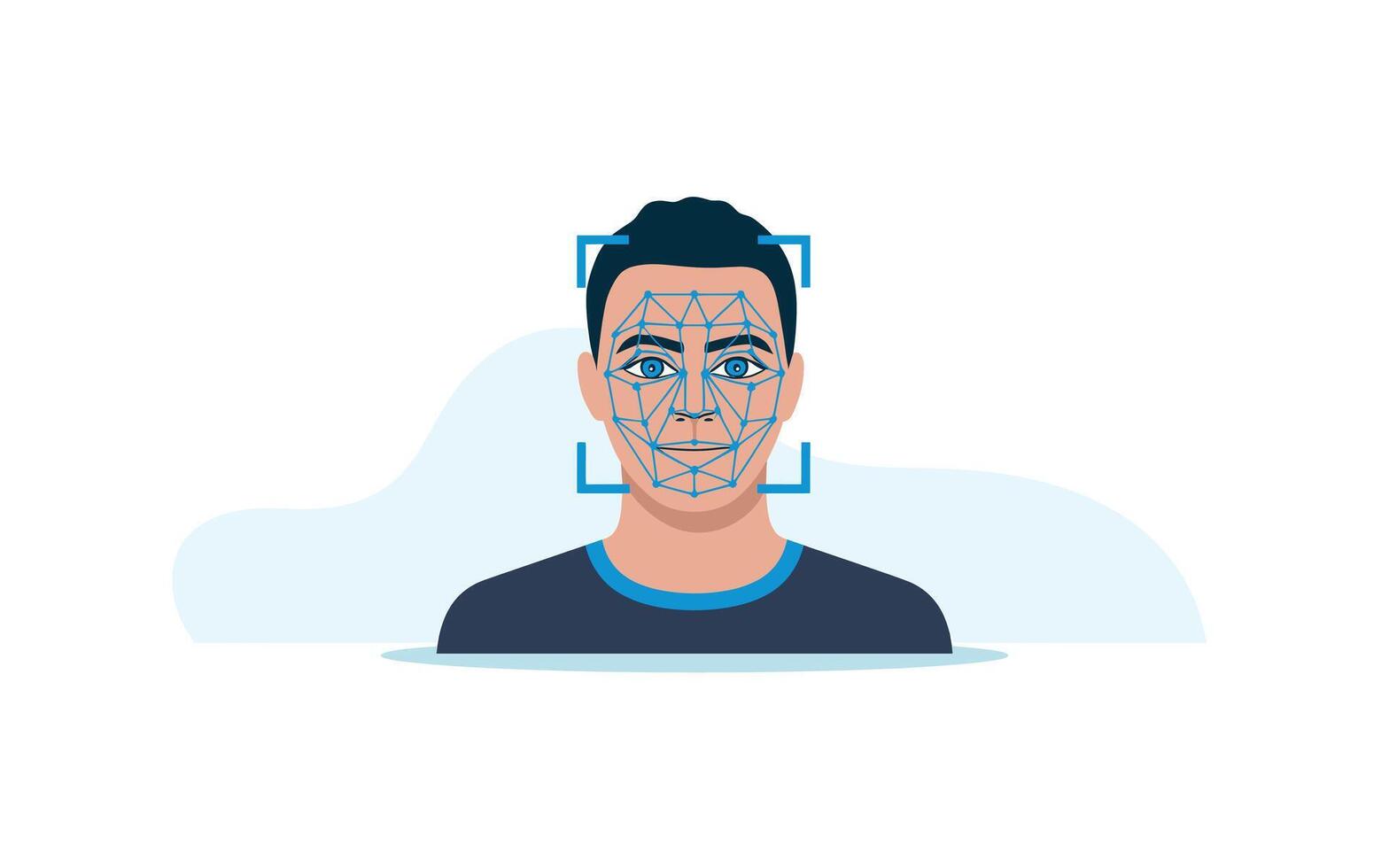 Facial Recognition Technology Biometric Security System with Blue Grid on Face vector