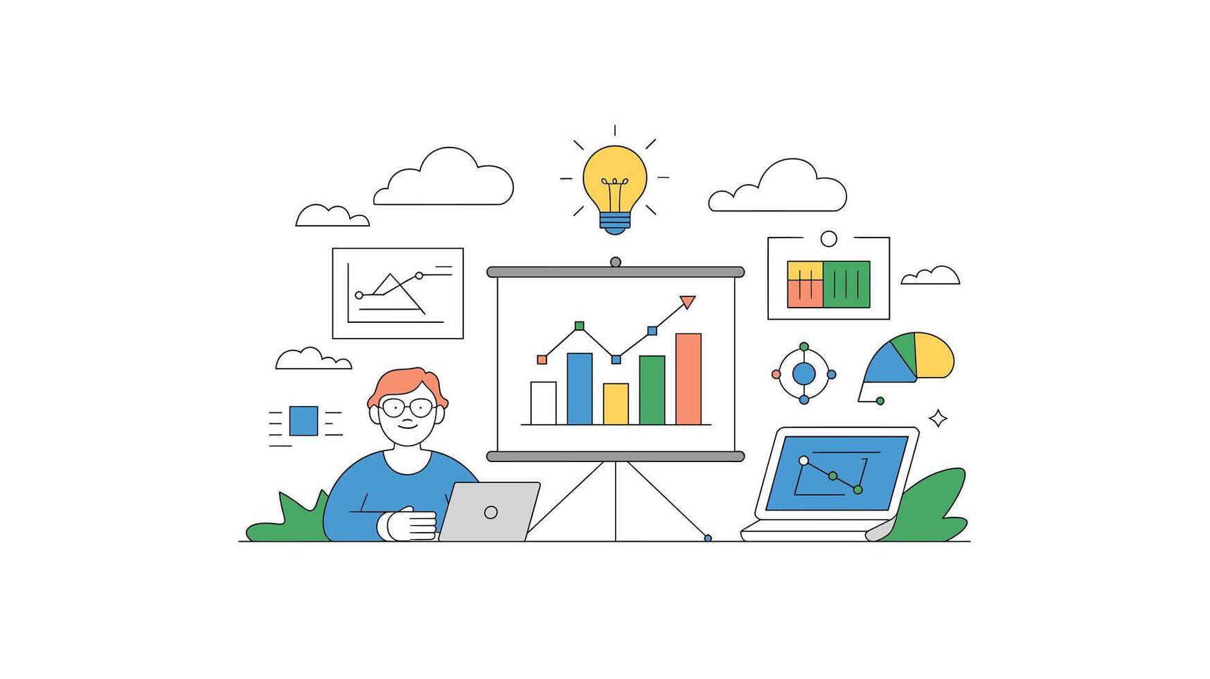 Data Analysis Presentation with Bright Lightbulb and Charts and Graphs Financial Growth vector