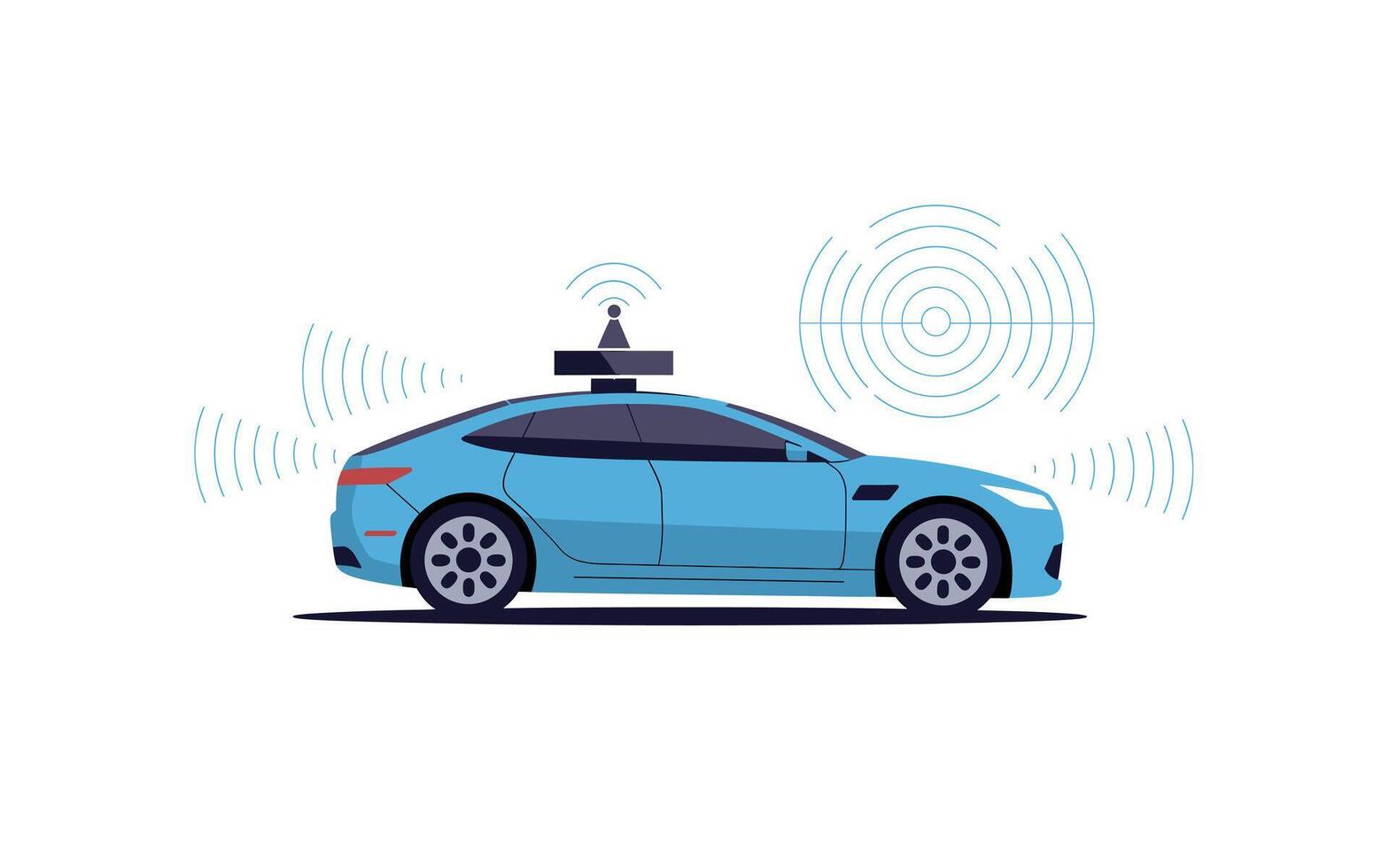 Autonomous Vehicle with Sensor Technology, Driverless Car Illustration for Technology and Transportation vector