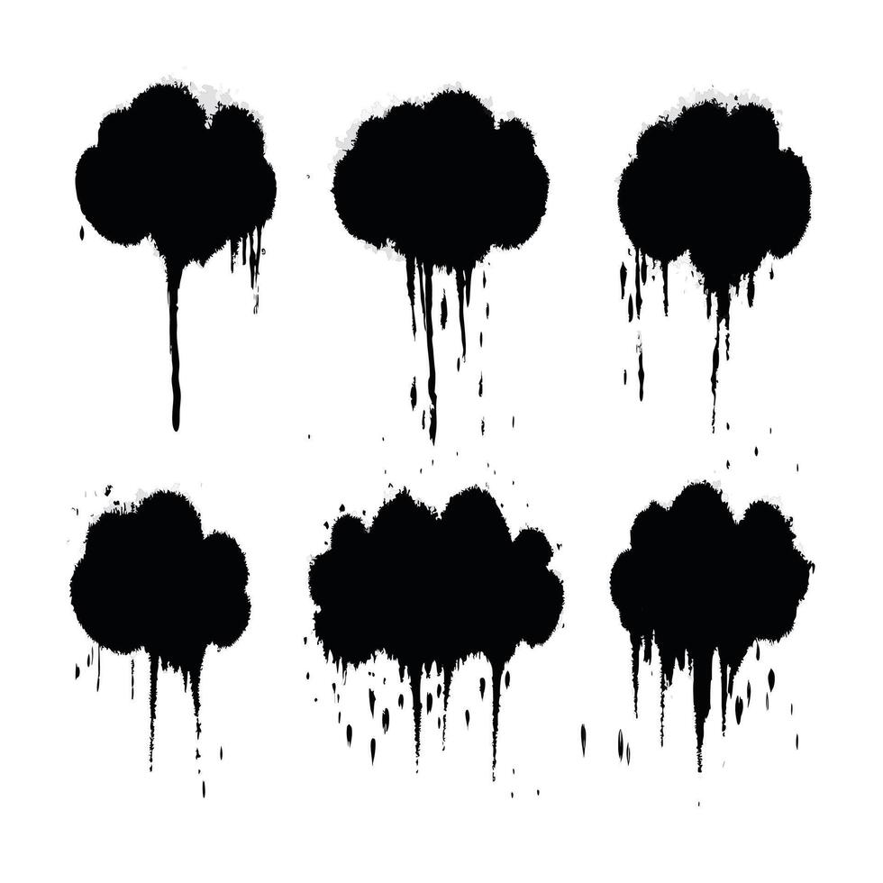 Spray Paint Clouds Grunge Black Weather Elements with Dripping Paint for Graphic Design vector