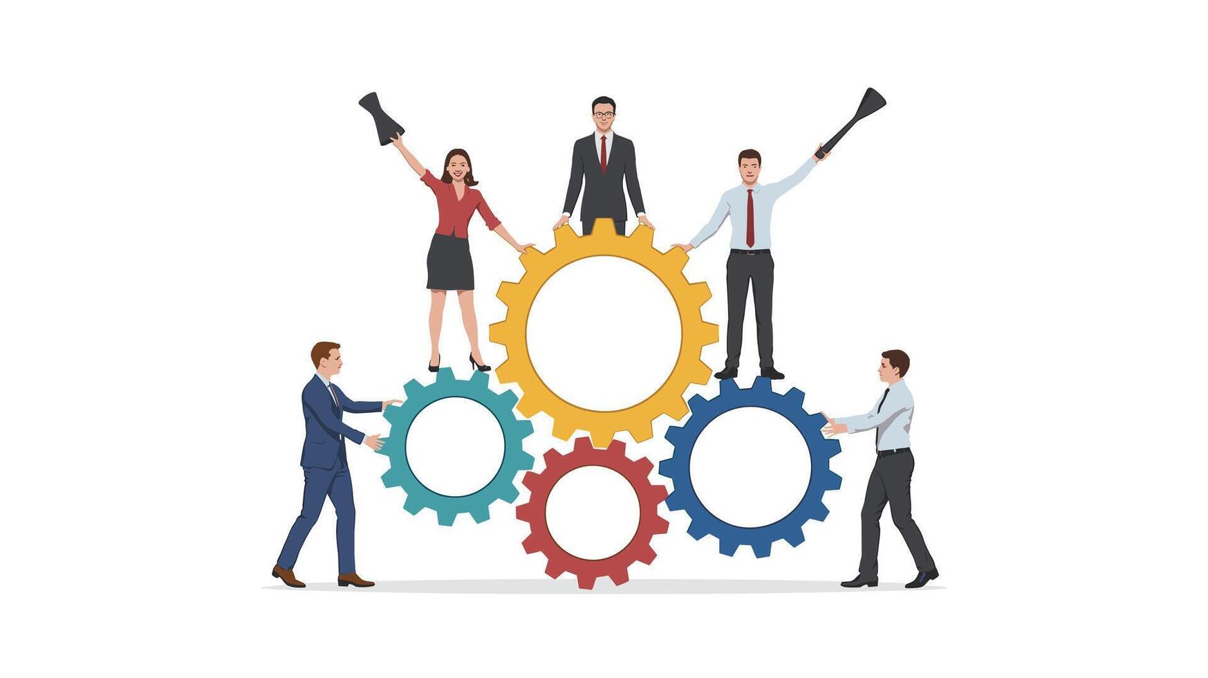 Teamwork and Business Success People Powering Gears to Achieve Goals Together vector