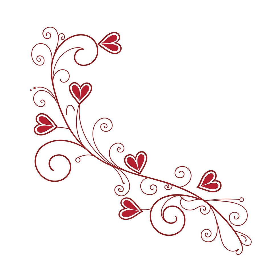 Elegant Floral Heart Vine Corner Design in Dark Red on White vector