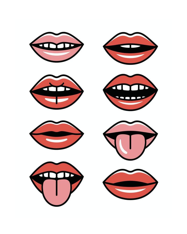 Cartoon Mouth Set with Lips, Teeth, and Tongue Illustration vector