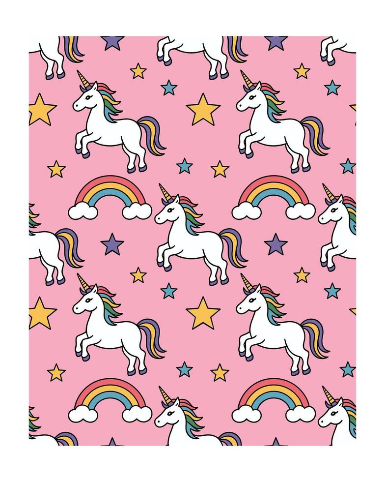 Magical Unicorn and Rainbow Pattern on Pink Background Whimsical and Enchanting Design vector