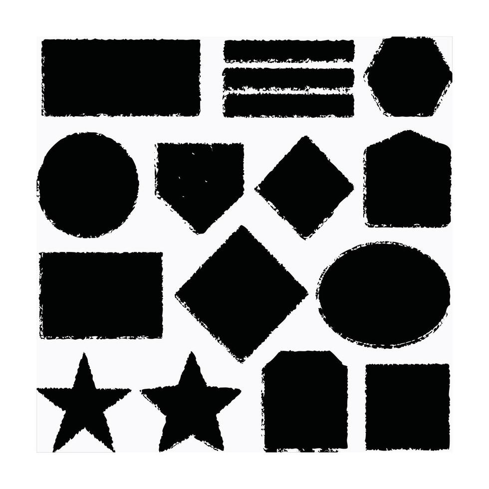 Grunge Textured Shapes Black Brush Stroke Frames and Borders Set vector