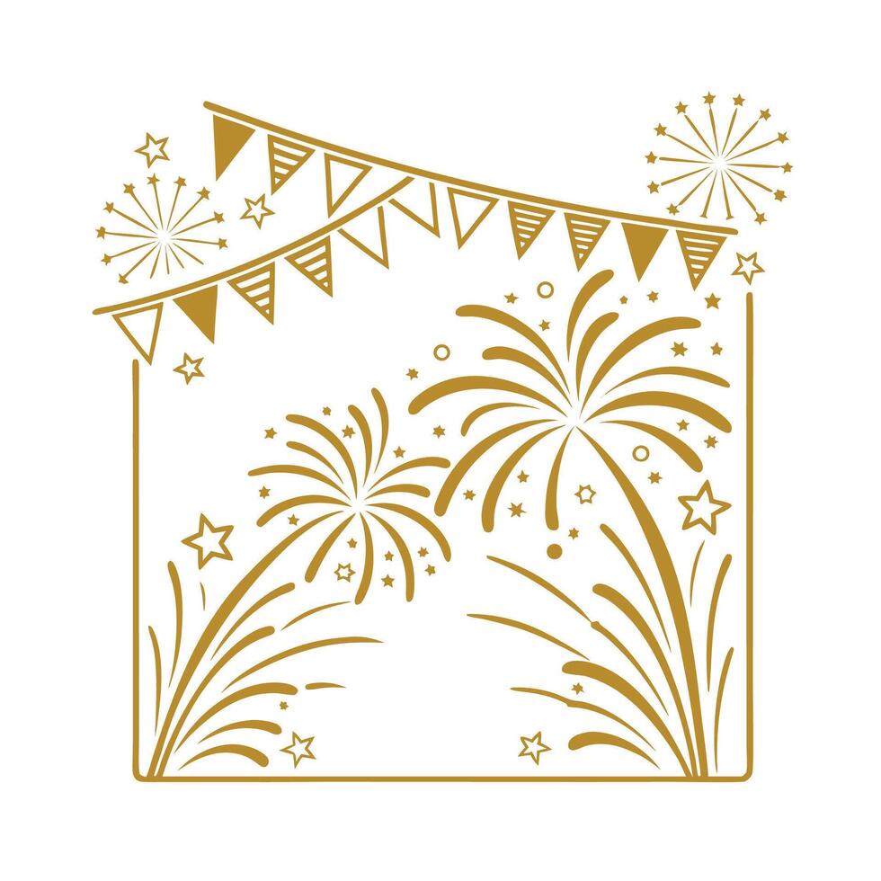 Golden Fireworks and Pennant Banner Celebration Frame for Festive Occasions vector