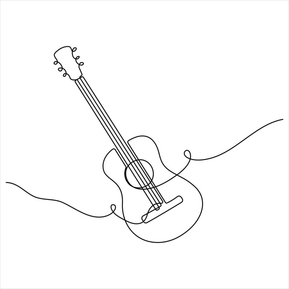 Continuous oneline art of Guitar modern minimalist acoustic Instrument illustration vector