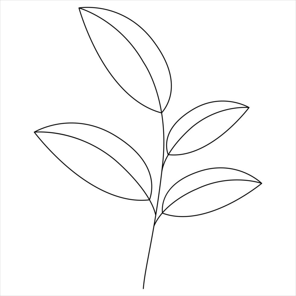 Single Line Drawing of Leafy Plant Minimal Botanical Nature Art vector