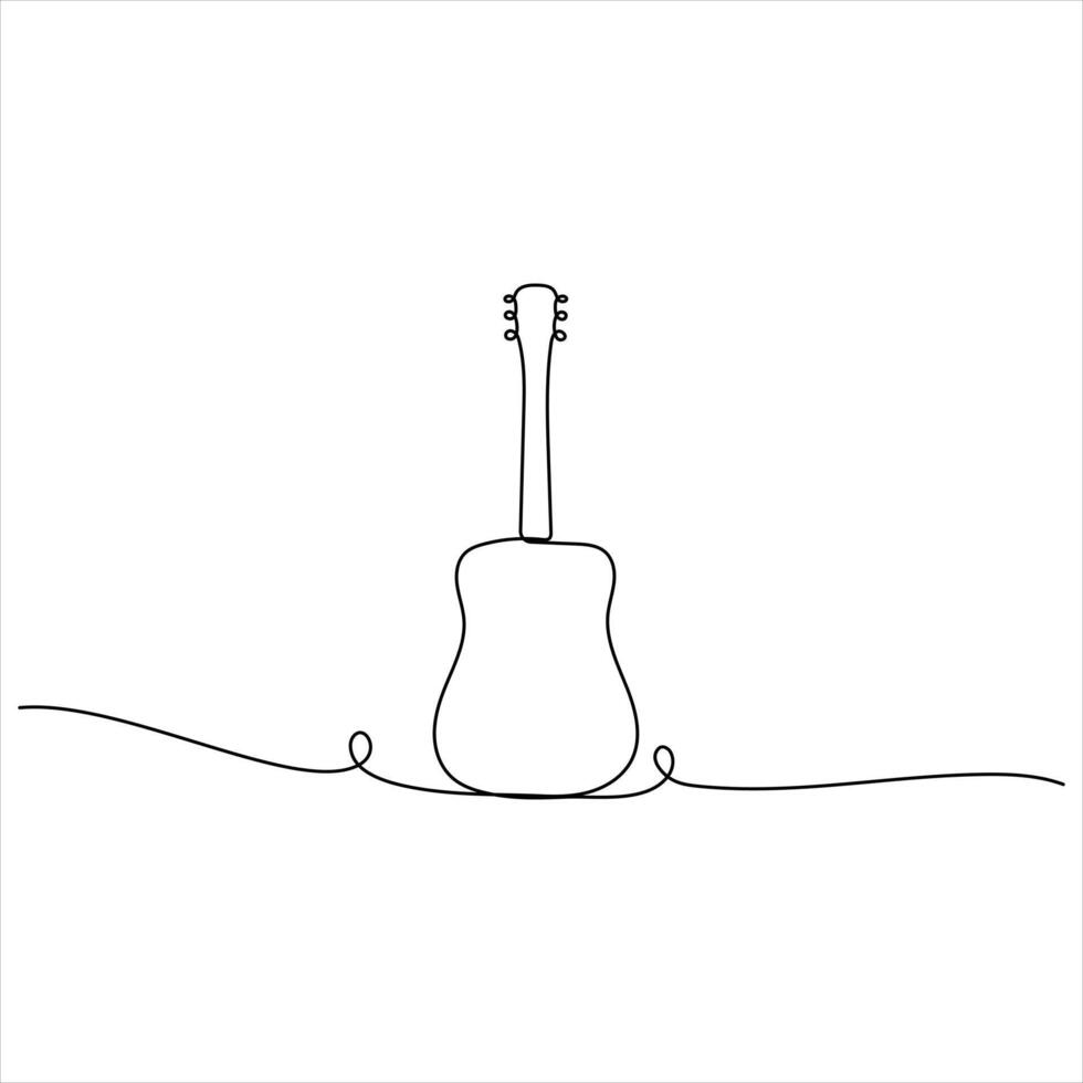 One line drawing of classical acoustic Guitar minimalist continuous line art illustration vector