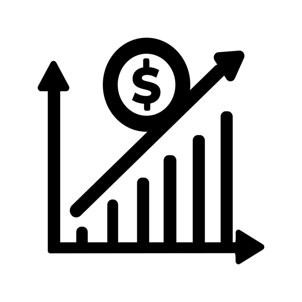 A Simple Black Icon Showing An Upward Trend With A Coin Signifying Financial Growth And Success vector