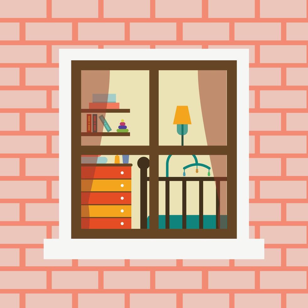 Interior window with decorative elements vector