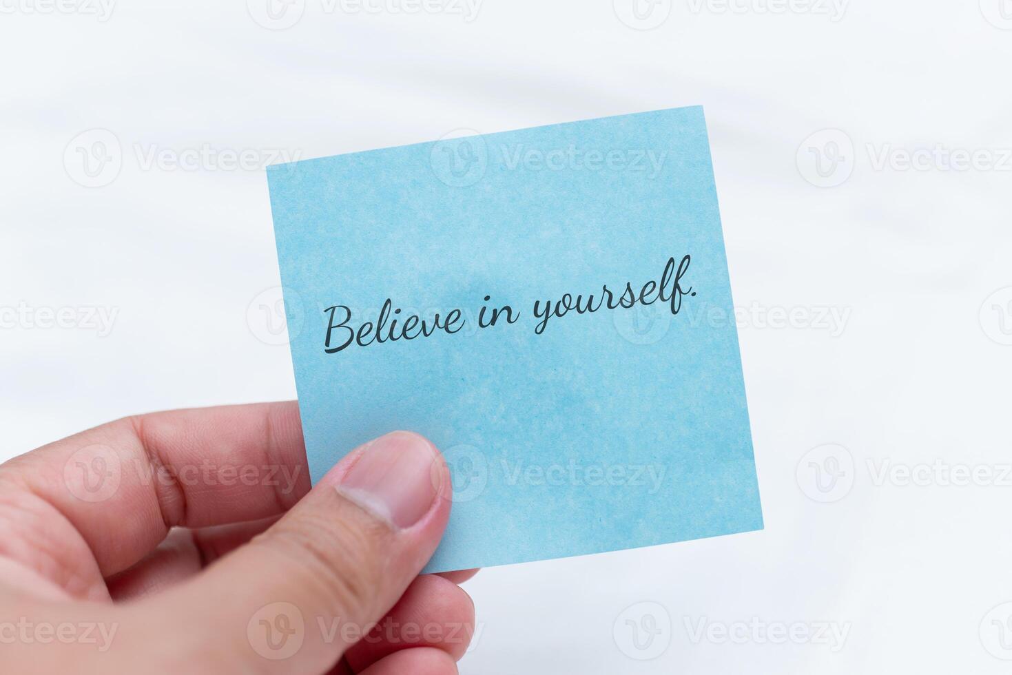 Handwritten note of encouragement home office motivational content calm environment close-up view self-belief concept photo
