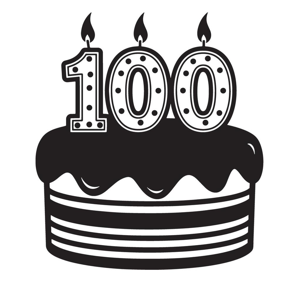 A celebratory cake with candles displaying the number one hundred in a detailed silhouette to represent a milestone birthday vector