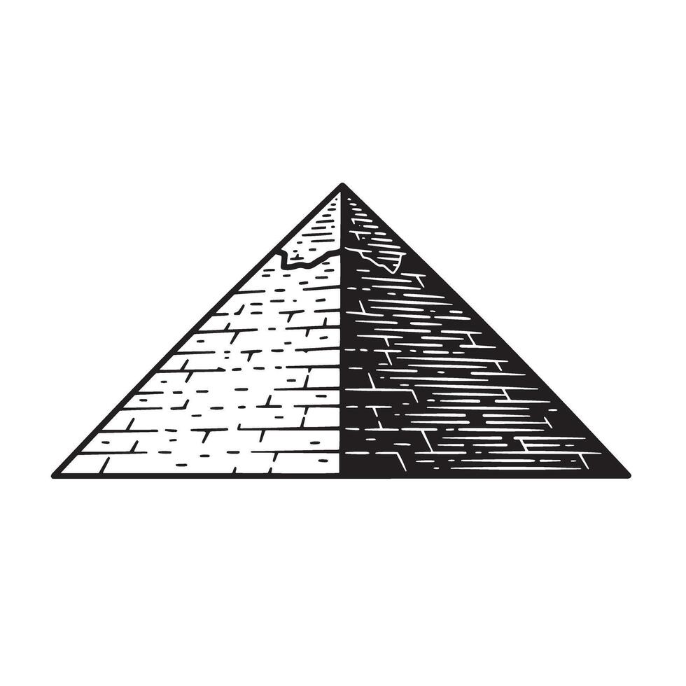 Hand drawn black and white illustration of an egyptian pyramid vintage art vector