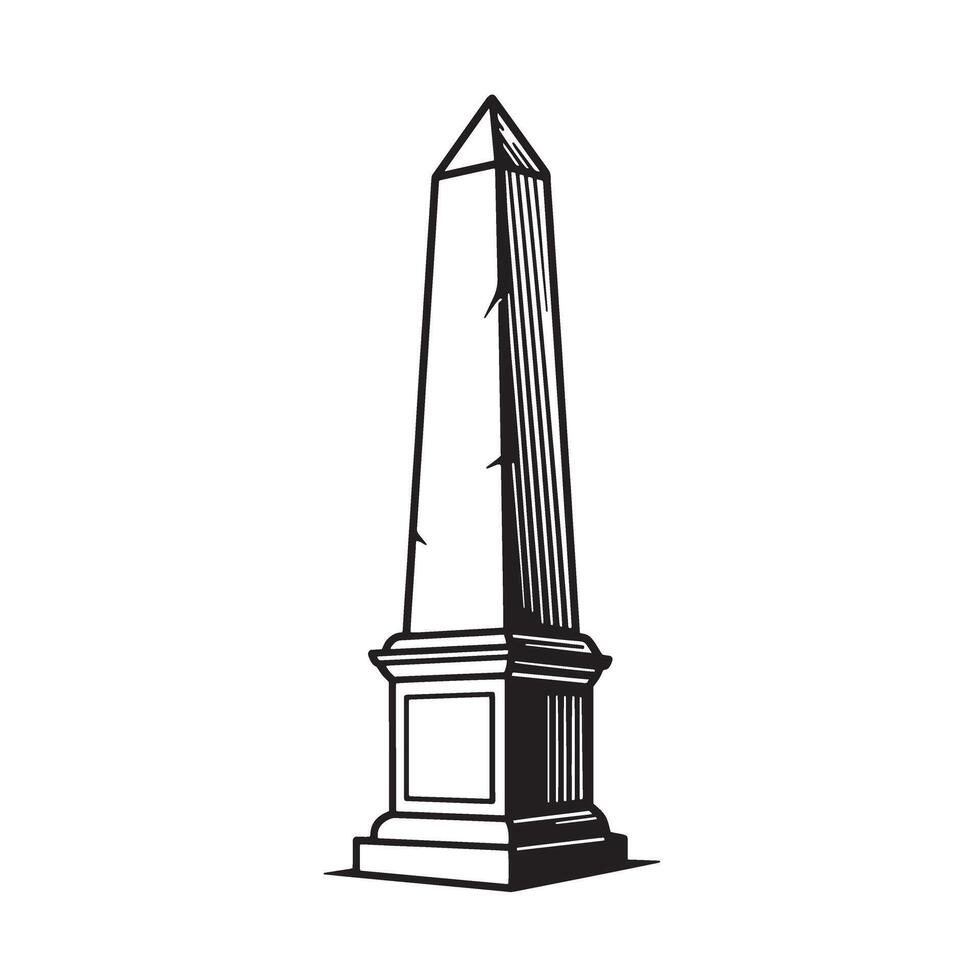 Elegant vintage art silhouette illustration of a tall obelisk structure depicting architectural monument and landmark in a minimalist style vector