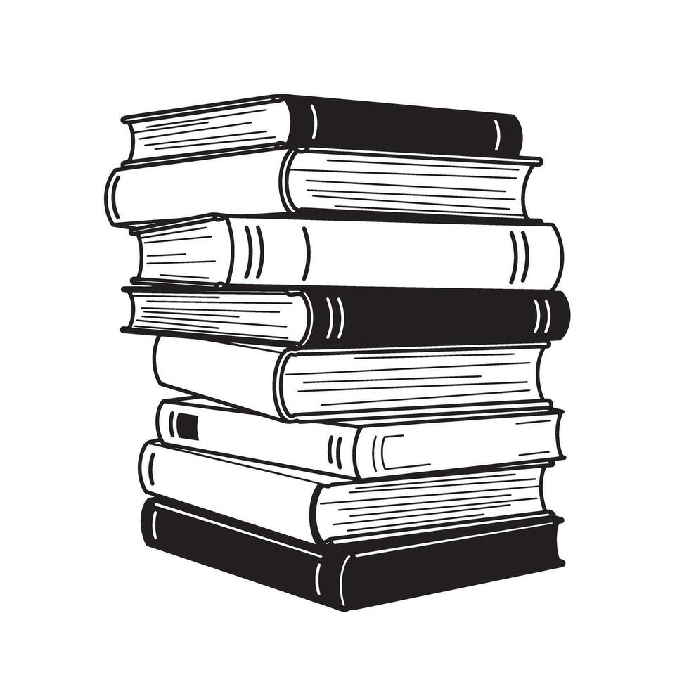 Stacked illustration of books in silhouette a simple black and white design ideal for educational or reading related concepts vector