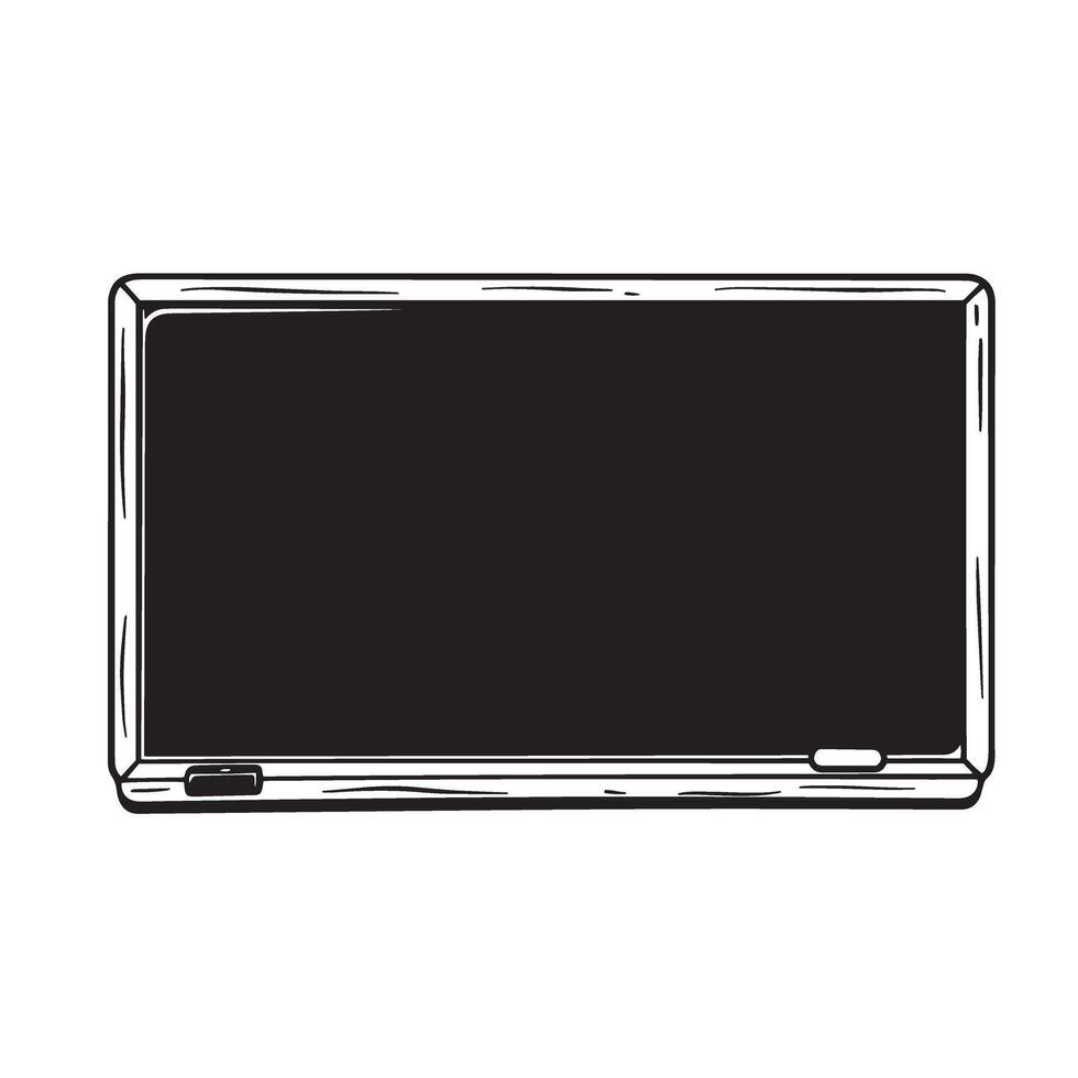 A detailed hand drawn silhouette illustration of a chalkboard with an eraser and chalk providing a classic design for teaching and education concepts. vector