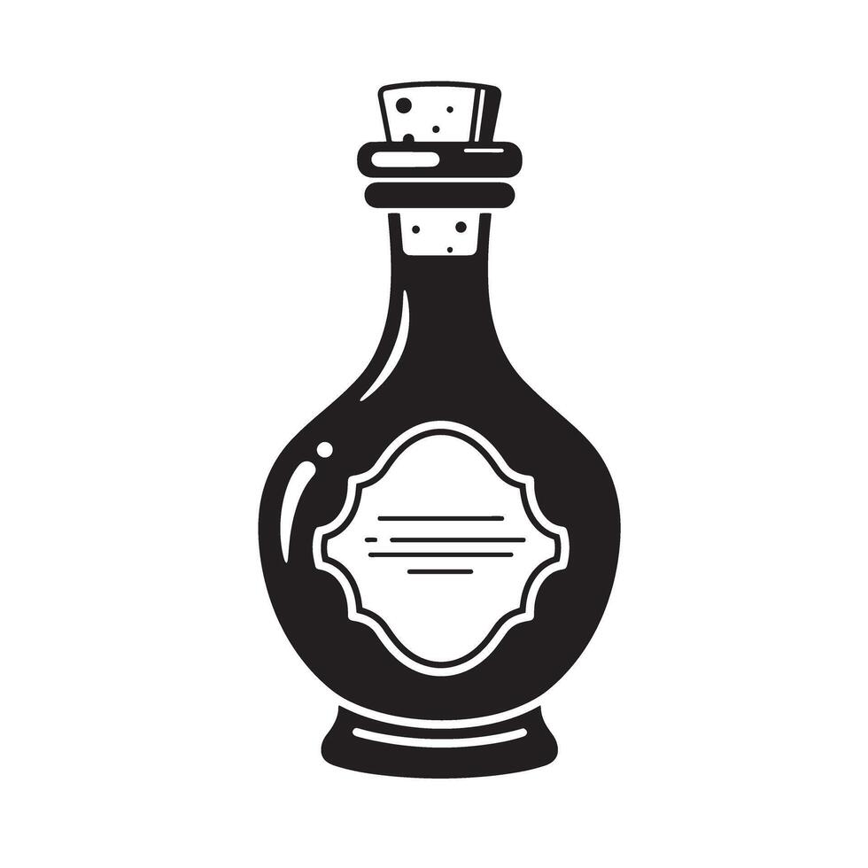 Vintage art silhouette of an apothecary bottle with cork and label for design projects vector