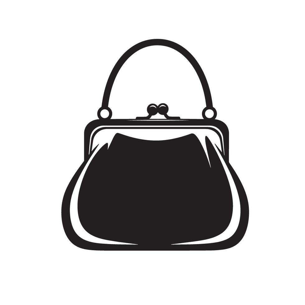 Classic vintage handbag silhouette in black and white simple stylish graphic design artwork vector